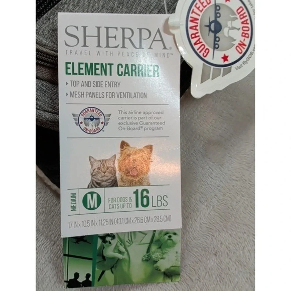 Sherpa‎ Element Pet Carrier Medium Gray Airline Approved Travel Bag 16 lbs NWT